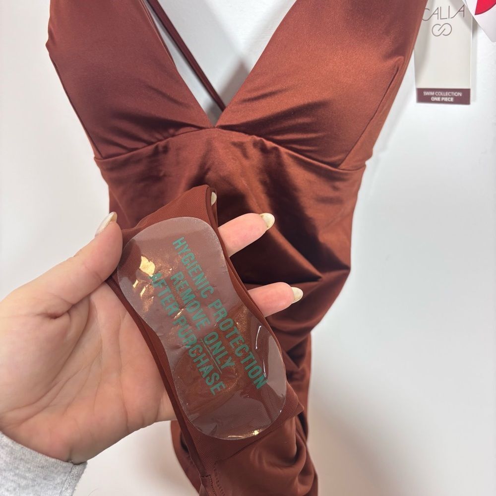 CALIA Women's Swim Triangle Strappy
Back One Piece NWT Size 10 Red Brown Shine - Picture 8 of 12